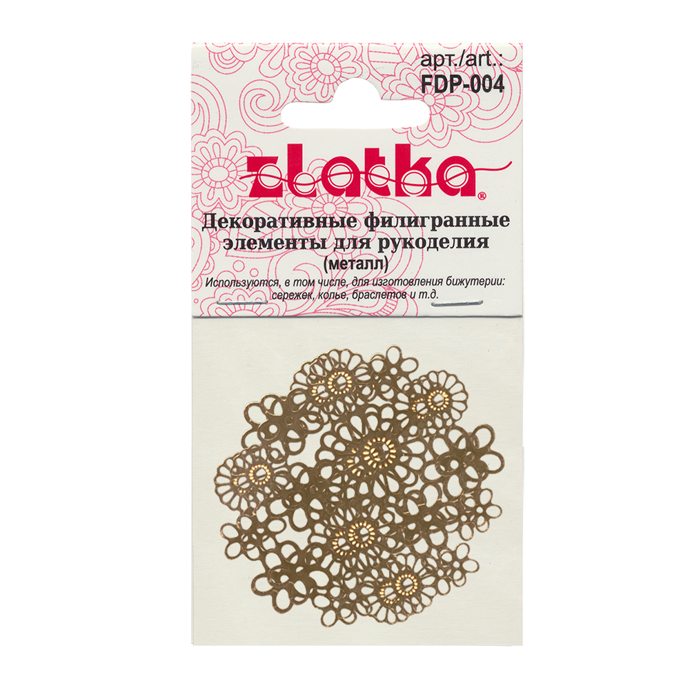 Zlatka Филигранные элементы FDP-004 цветы в круге 4 шт под золото Фото 2.