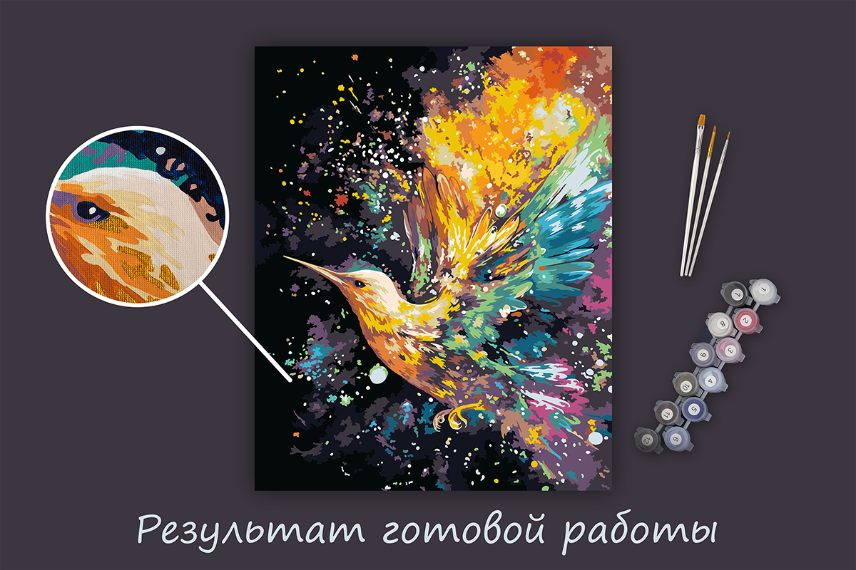 ФРЕЯ PNB/PLZ-288 Набор для раскрашивания по номерам ( с краской-металлик ) 50 х 40 см Красочная колибри Фото 4.