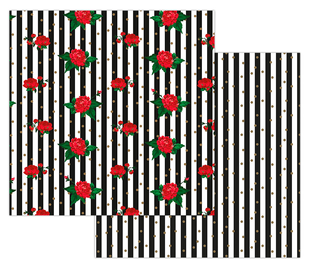 Stilerra WPD-02 двухсторонняя упаковочная бумага 100 x 70 см 06 розы/ полосы (глянцевая) Фото 1.