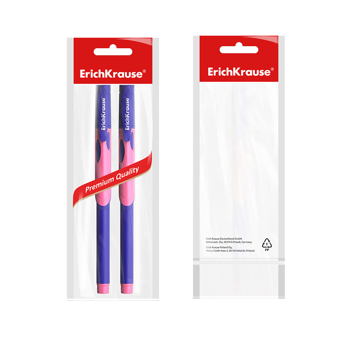 ErichKrause Ручка шариковая ErgoLine® Kids Ultra Glide Technology 0.35 мм 2 шт. 58526 розовая грип-зона цвет чернил: синий Фото 3.