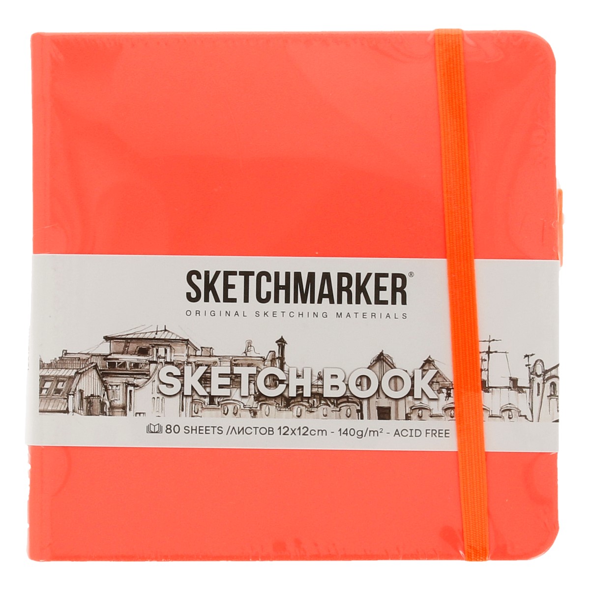 SKETCHMARKER Блокнот для зарисовок 140 г/м2 A5- 12 х 12 см твердый переплет 80 л. 23148052SM неоновый коралл Фото 1.