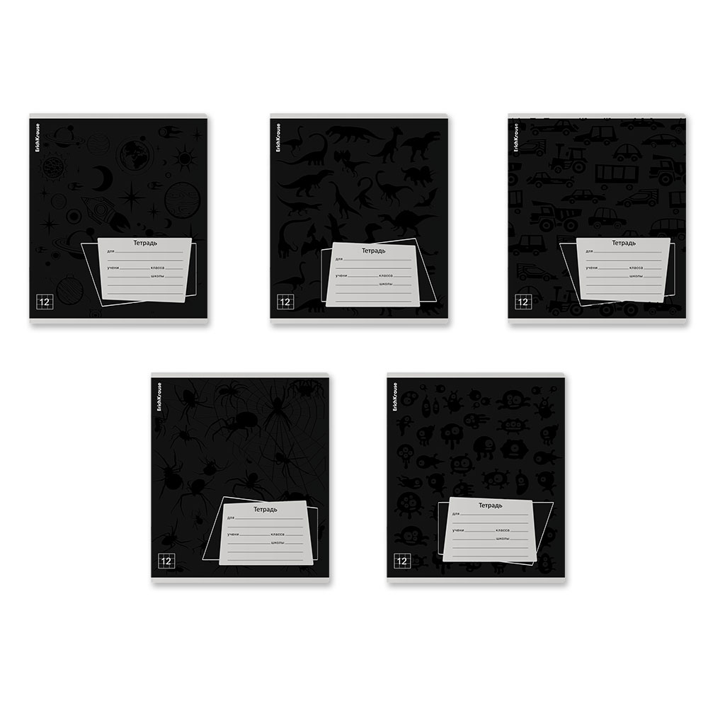 ErichKrause 60534 Тетрадь школьная ученическая Black Pattern A5+ 12 л. на скрепке 60 г/кв.м клетка Фото 2.