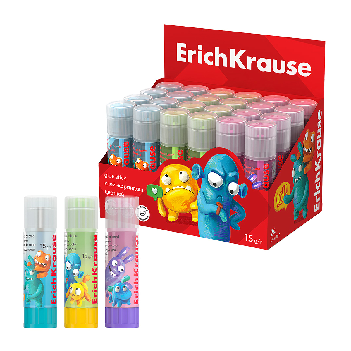 ErichKrause Клей-карандаш EasyStick Jolly Friends 15 г 60911 ассорти Фото 1.