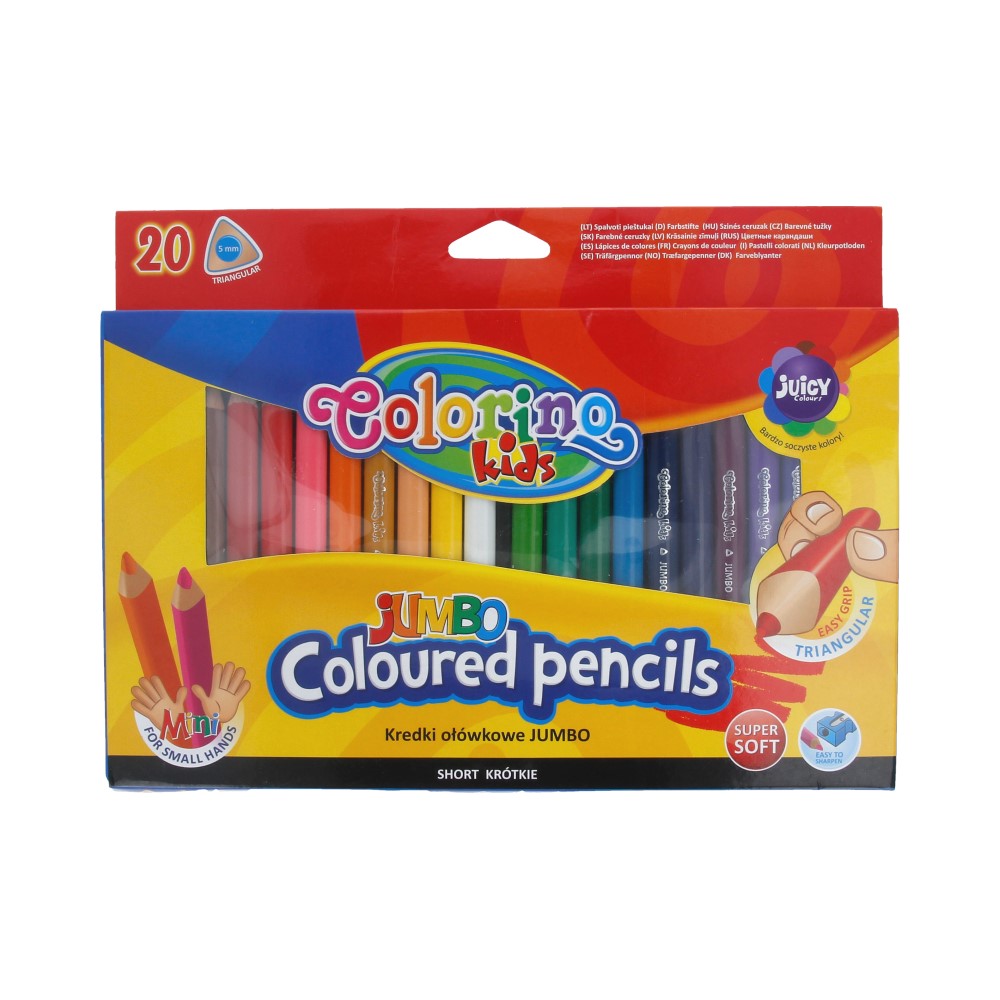 Colorino JUMBO Треугольные цветные карандаши мини заточенный 20 цв. CL32971PTR с точилкой Фото 1.