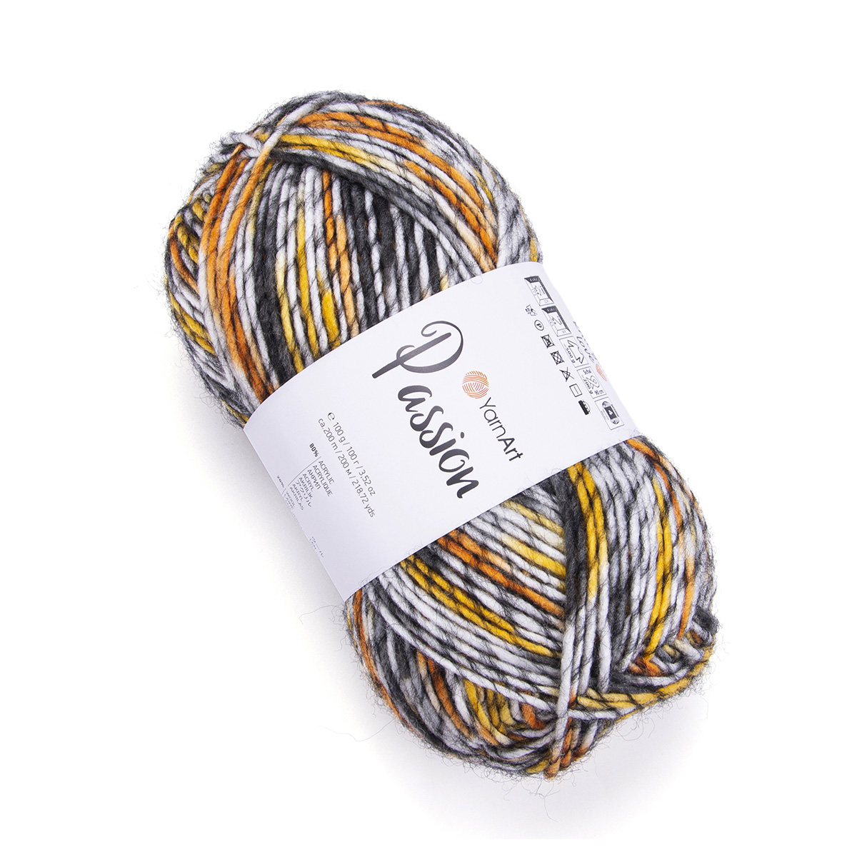 Пряжа YarnArt Passion 80% акрил, 20% шерсть 100 г 200 м 1251 сего-желто ...