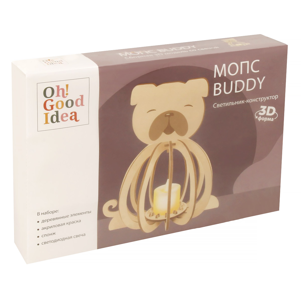 Oh!Good idea Набор для творчества Светильник-конструктор 3D 13 х 19 х 3.3 см Мопс BUDDY 36007 Фото 1.