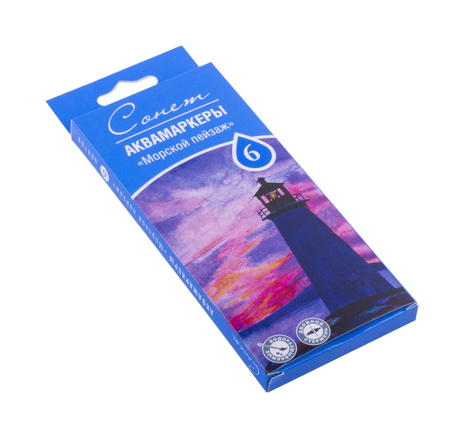 Сонет Набор аквамаркеров 6 цв. кисть/круглое тонкое 150411175 Морской пейзаж Фото 1.