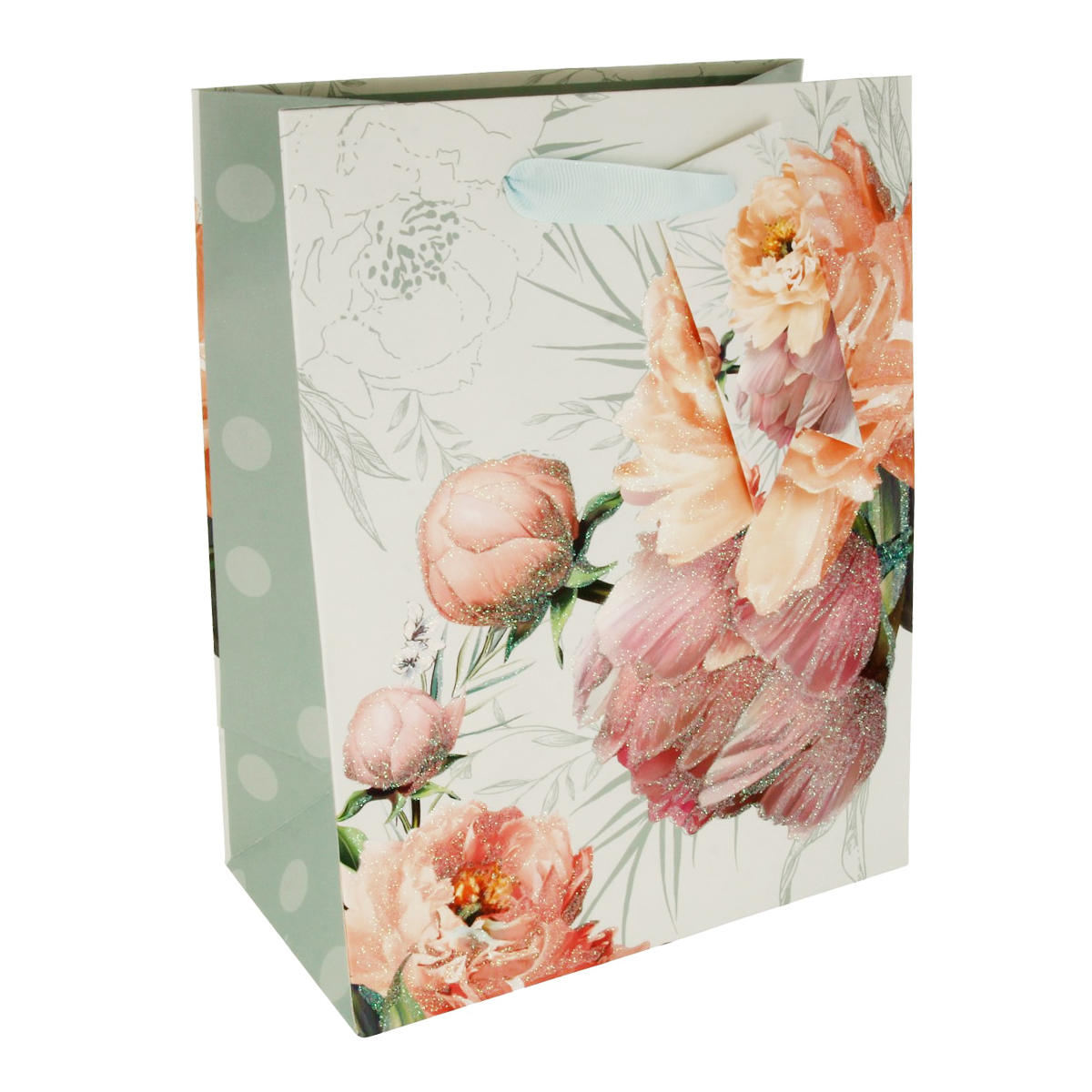Пакет подарочный цветы с глиттером 18 х 23 х 10 см F1057 Фото 1.