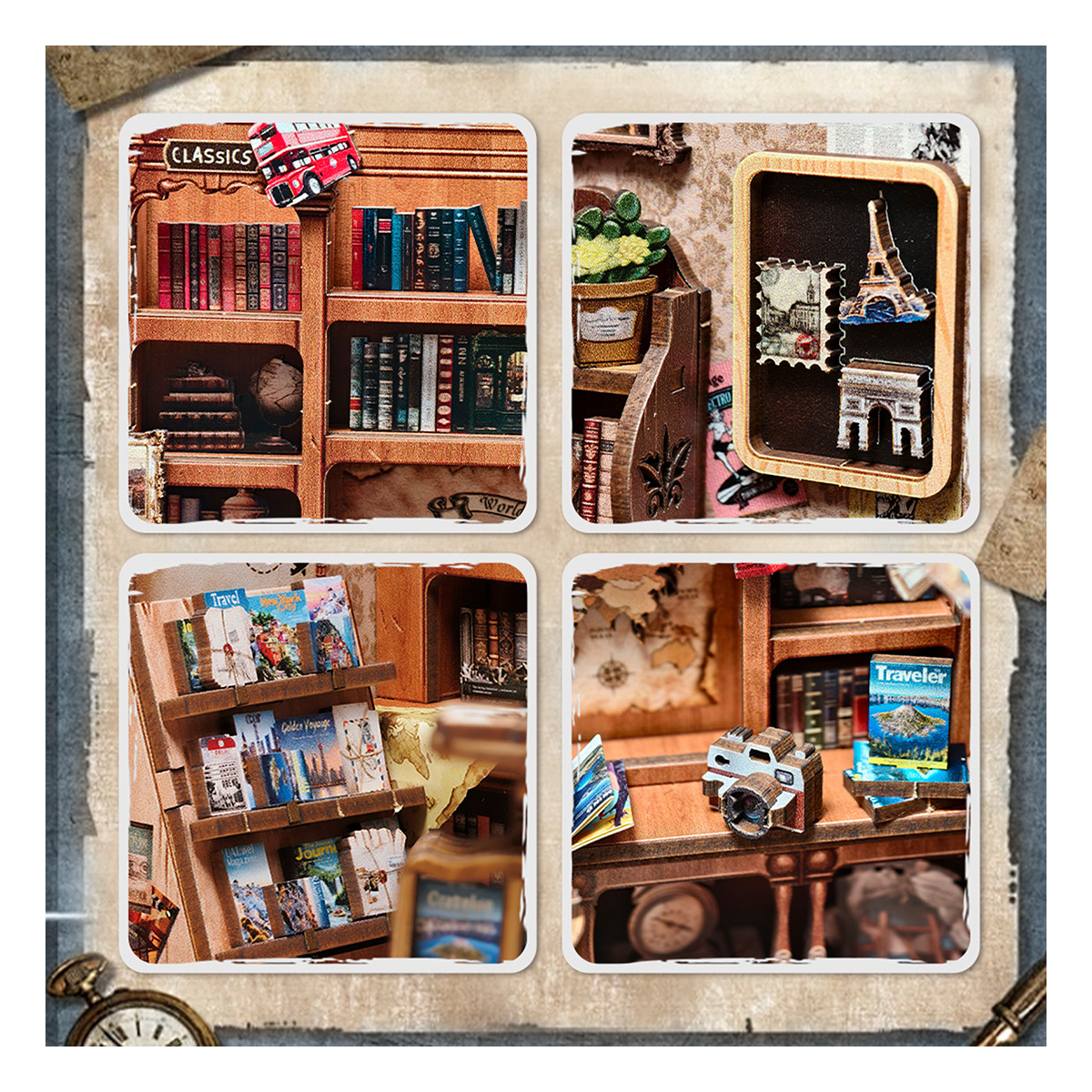 Интерьер в миниатюре CuteBee Сборный домик - Книжный магазин По Следам Путешествий CWGC204 Фото 2.