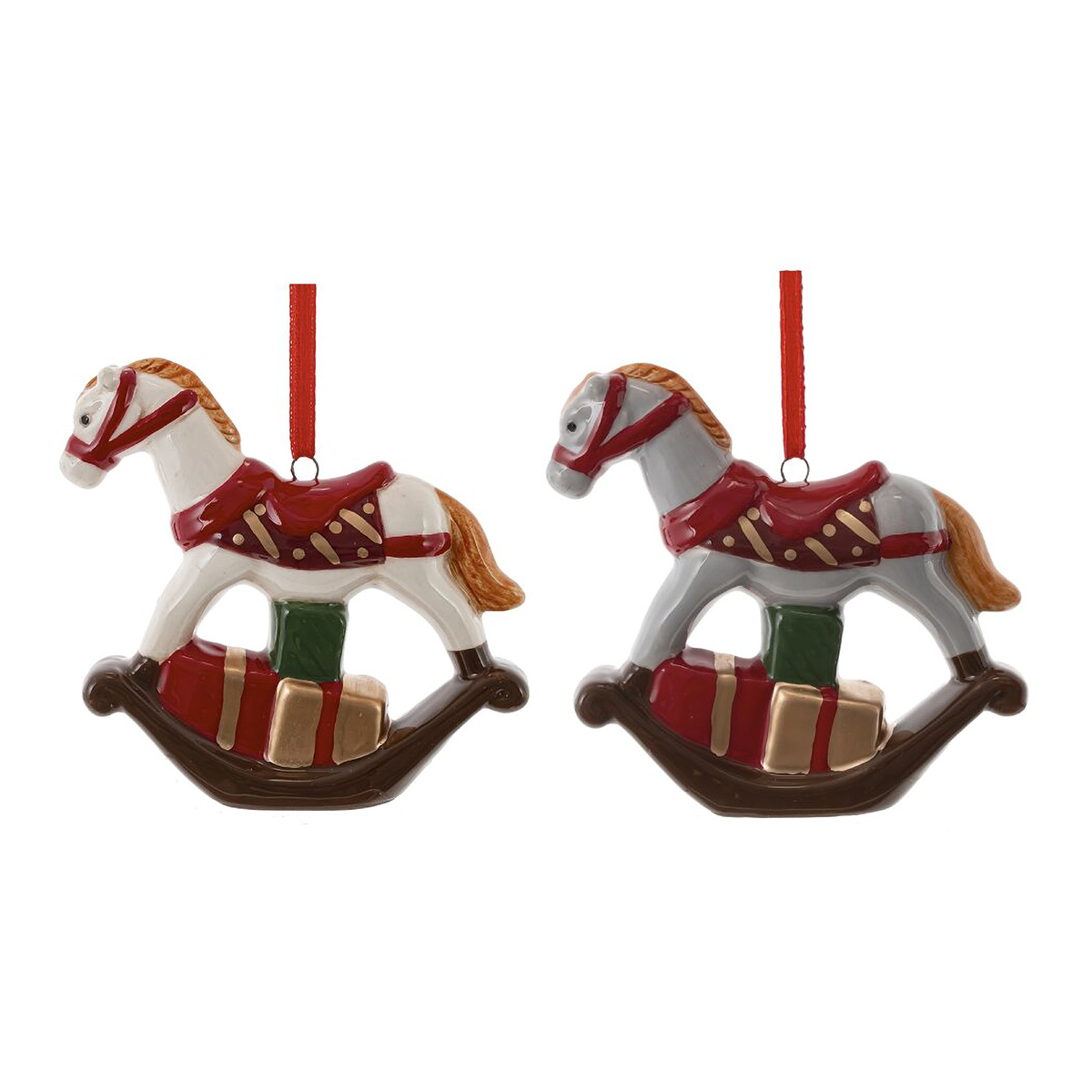 822961 Фигурка декоративная подвесная Лошадка 9 х 3 х 9 см Красный, Белый Фото 1.