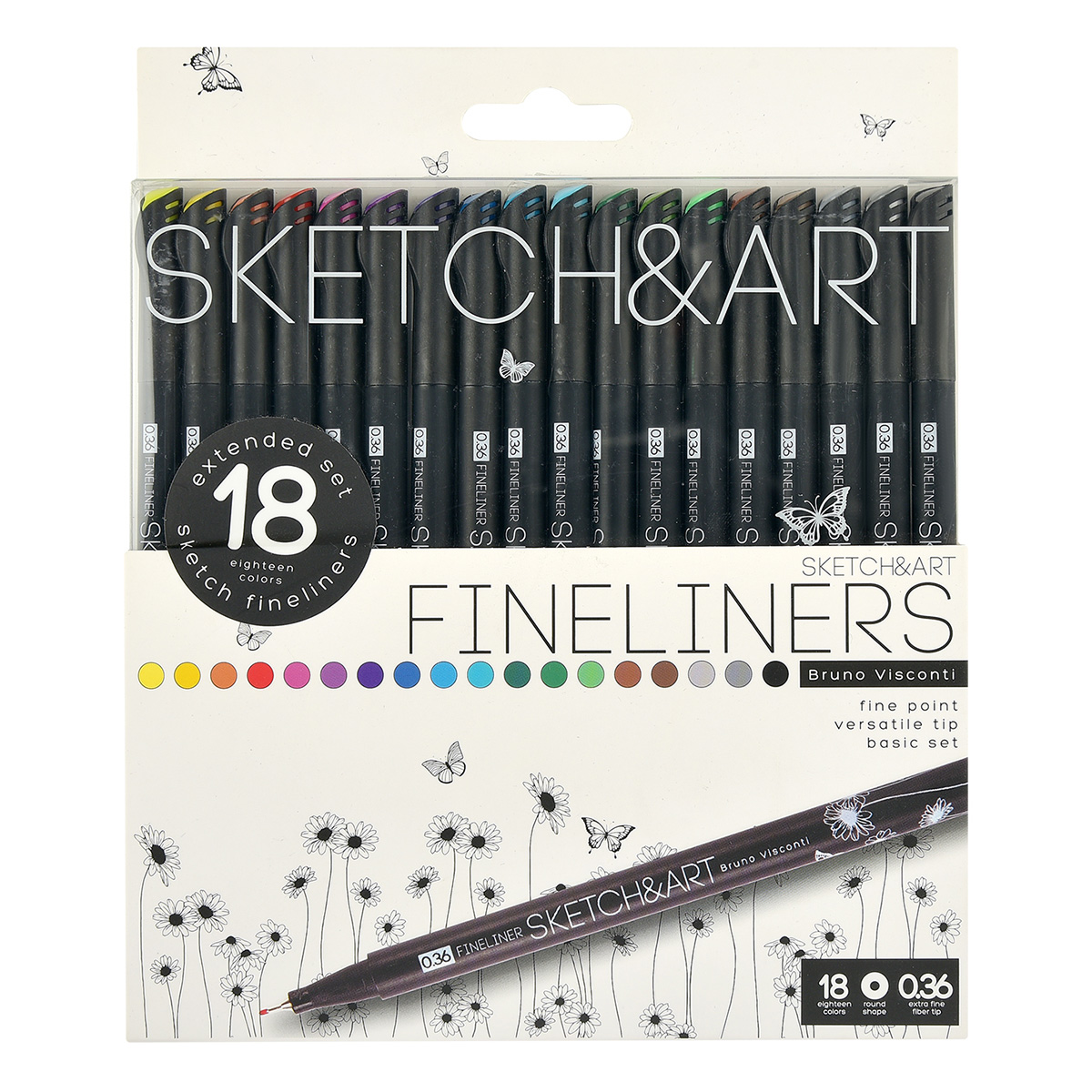 Bruno Visconti Набор двусторонних скетч-маркеров SKETCH&ART BLACK EDITION 0.36 мм 18 цв. 36-0018